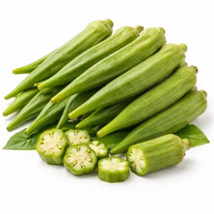 Fresh okra on white background | بامية طازجة بخلفية بيضاء