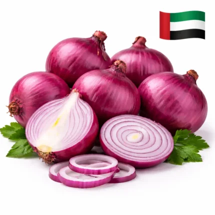 Fresh UAE red onions on white background | بصل أحمر إماراتي طازج بخلفية بيضاء