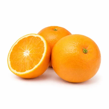 Fresh Egyptian Valencia oranges on white background | برتقال فالنسيا مصري طازج بخلفية بيضاء