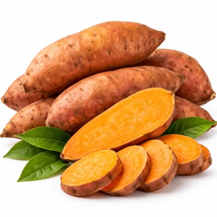 Fresh African sweet potatoes on white background | بطاطا حلوة أفريقية طازجة بخلفية بيضاء