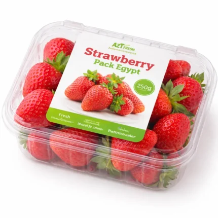 Fresh Egyptian strawberries 250g pack on white background | فراولة مصرية طازجة 250 جرام بخلفية بيضاء