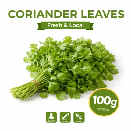Fresh local coriander leaves 100g pack on white background | كزبرة خضراء محلية طازجة 100 جرام بخلفية بيضاء