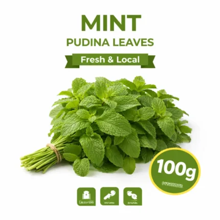Fresh local pudina mint leaves 100g pack on white background | نعناع بودينا محلي طازج 100 جرام بخلفية بيضاء