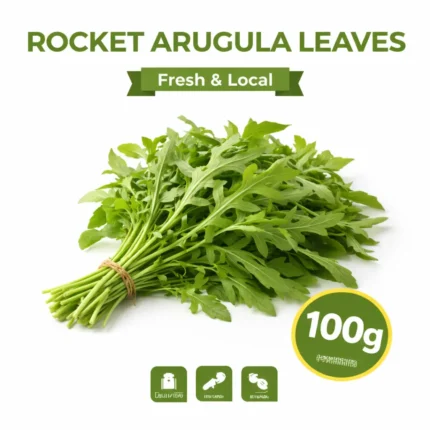Fresh local rocket arugula leaves 100g pack on white background | جرجير محلي طازج 100 جرام بخلفية بيضاء