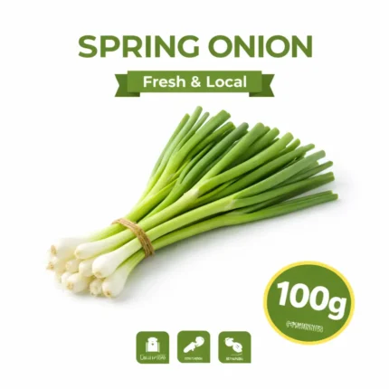 Fresh local spring onion 100g pack on white background | بصل أخضر محلي طازج 100 جرام بخلفية بيضاء
