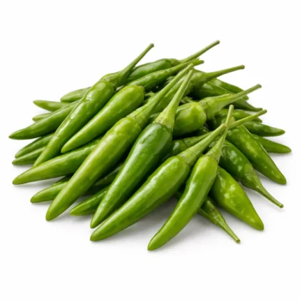 Fresh small green chillies on white background | فلفل أخضر صغير طازج بخلفية بيضاء